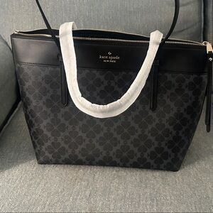 Kate Spade Blue and Black Floral-Print Tote Bag